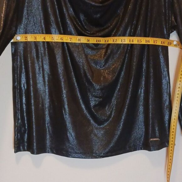Anne Klein Drape Neck Long Sl Metallic Look Blouse MWT - Picture 9 of 10